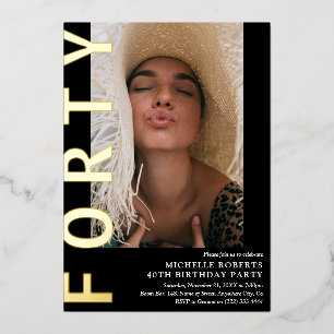Modern FORTY Photo 40th Birthday Party Invitation