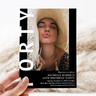 Modern FORTY Photo 40th Birthday Party Invitation