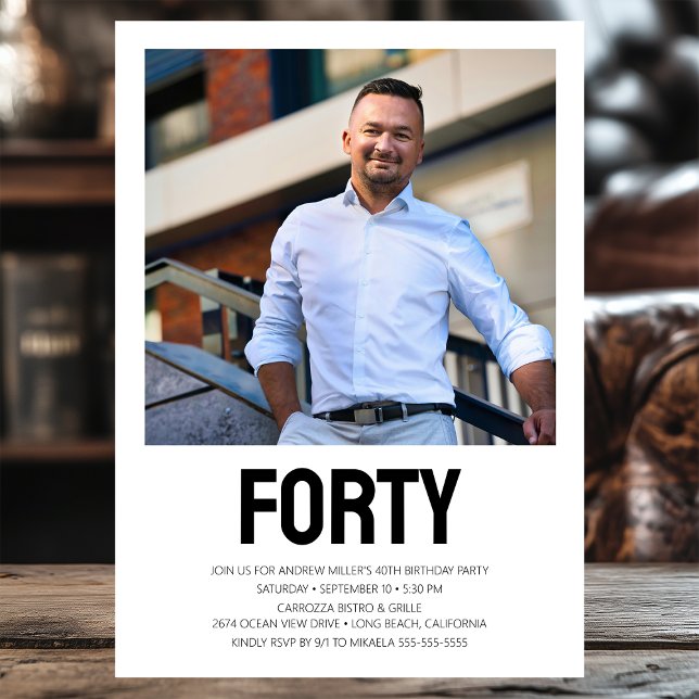 Modern FORTY Photo 40th Birthday Party Invitation (Creator Uploaded)