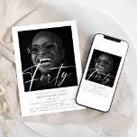 Modern Forty Photo Birthday Party Invitation<br><div class="desc">Celebrate the big 4-0 in style! Make it a birthday to remember with an unforgettable invitation. Here's the perfect way to invite your closest friends and family to your 40th birthday bash - a modern fortieth birthday invitation featuring your favourite photo, with "forty" written in an elegant transparent script font....</div>