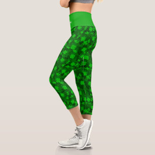 Modern Four Leaf Clover Floral Capri Leggings