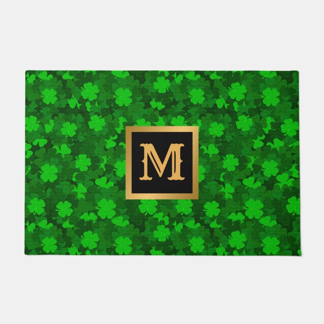 Modern Four Leaf Clover Floral Doormat (Front)