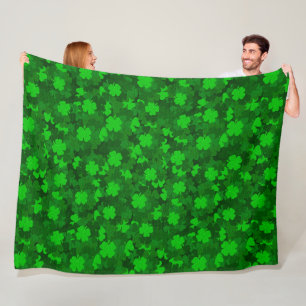 Modern Four Leaf Clover Floral Fleece Blanket