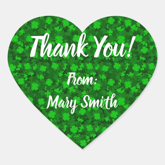 Modern Four Leaf Clover Floral Heart Sticker (Front)