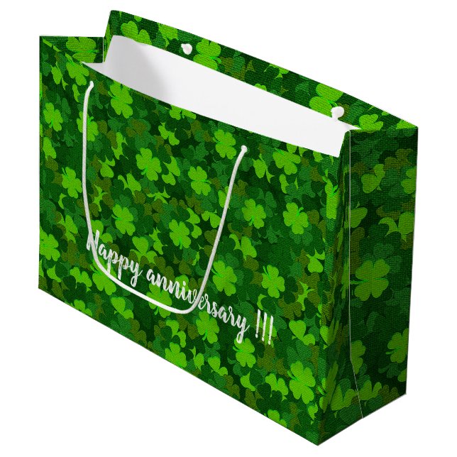 Modern Four Leaf Clover Floral Large Gift Bag (Front Angled)