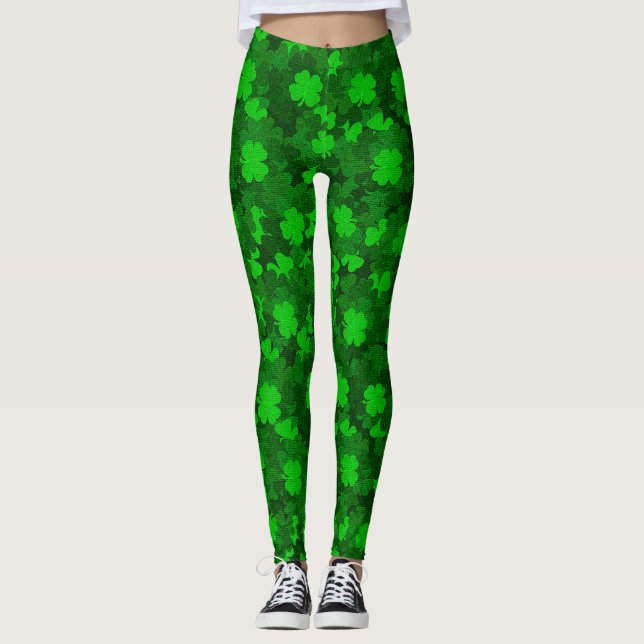 Modern Four Leaf Clover Floral Leggings (Front)