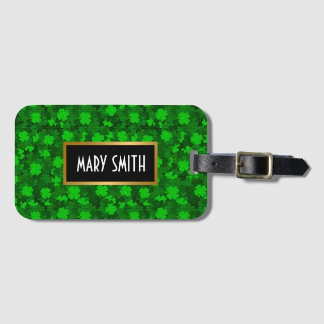 Modern Four Leaf Clover Floral Luggage Tag (Front Horizontal)