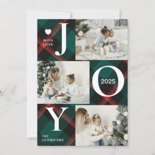 Modern Four Photo Collage Joy Merry Christmas Holiday Card