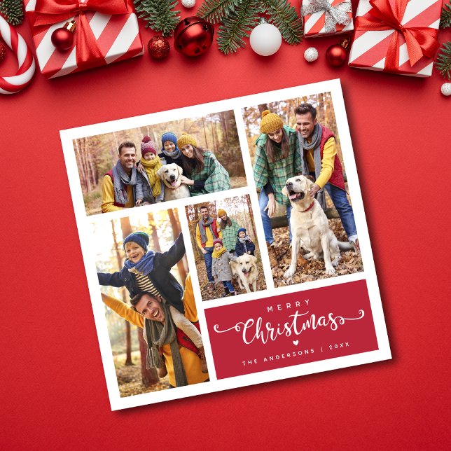  Modern Four Photo Collage Merry Christmas  Holiday Card (Creator Uploaded)