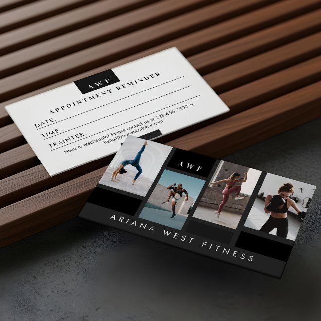 Modern Four Photo Collage Personal Trainer Fitness Appointment Card (Modern Four Photo Collage Personal Trainer Fitness Appointment Card)
