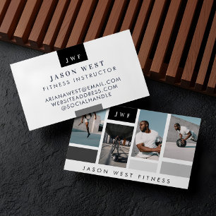 Modern Four Photo Collage Personal Trainer Fitness Business Card