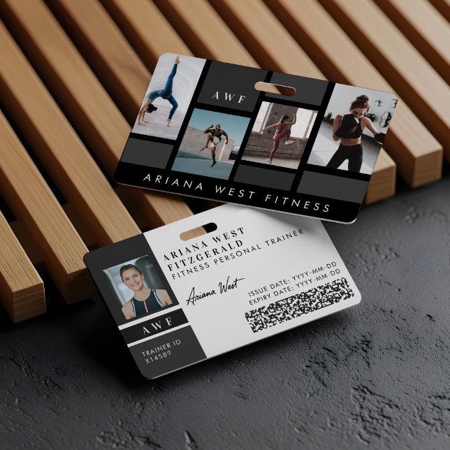 Modern Four Photo Collage Personal Trainer Fitness ID Badge (Modern Four Photo Collage Personal Trainer Fitness Badge)