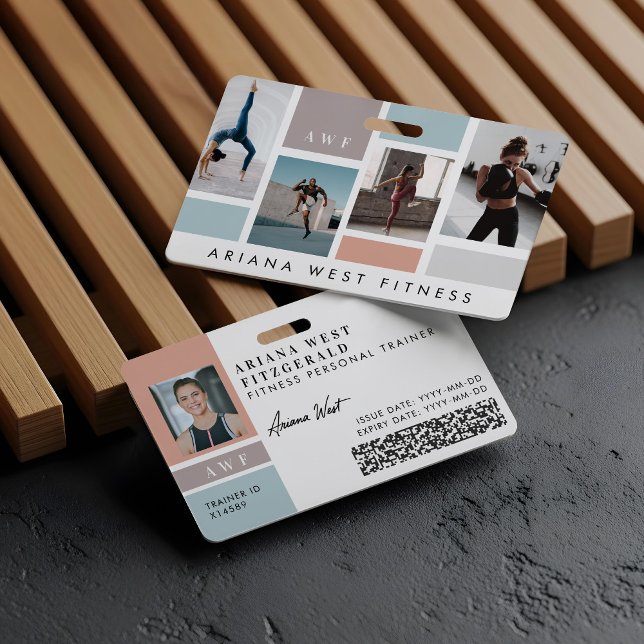 Modern Four Photo Collage Personal Trainer Fitness ID Badge (Modern Four Photo Collage Personal Trainer Fitness Badge)