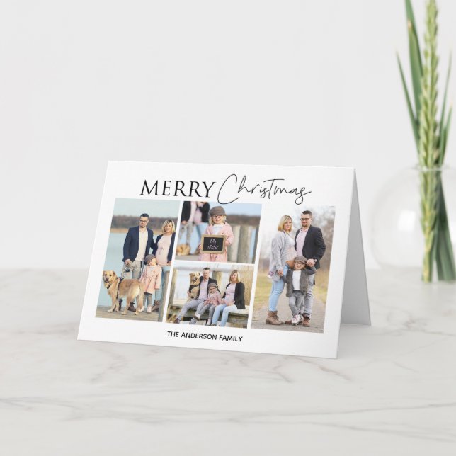 Modern Four Photo Folded Christmas Photo Card (Front)