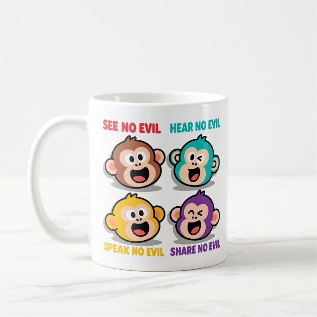 Modern Four Wise Monkeys Graphic Art Coffee Mug (Left)