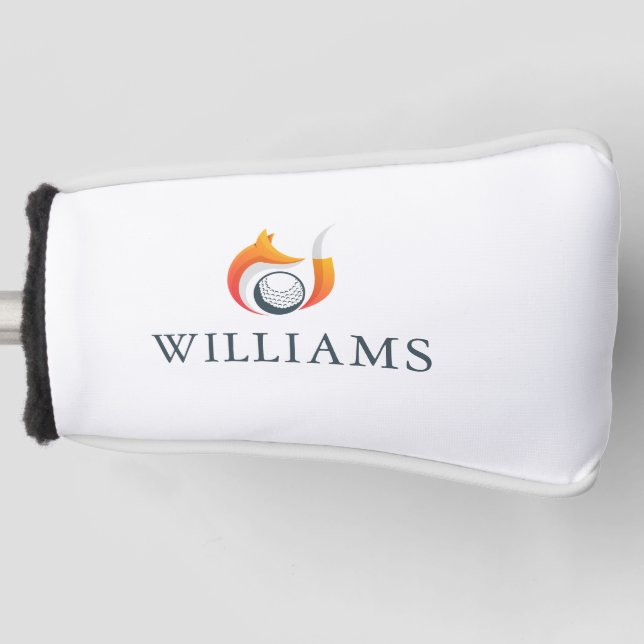 Modern Fox And Ball Golf Personalised Name Golf Head Cover (Front)