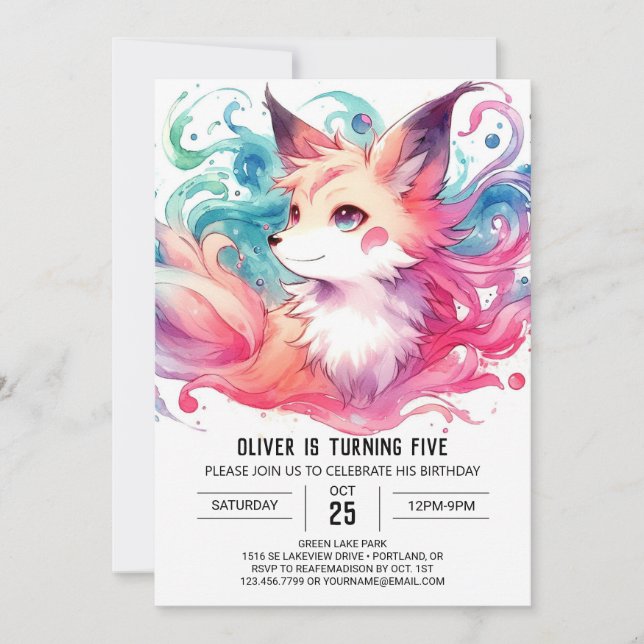  Modern Fox Birthday Invitation (Front)