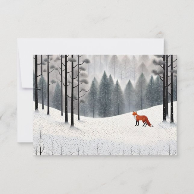 Modern Fox in Winter Forest Christmas Holiday Card (Front)
