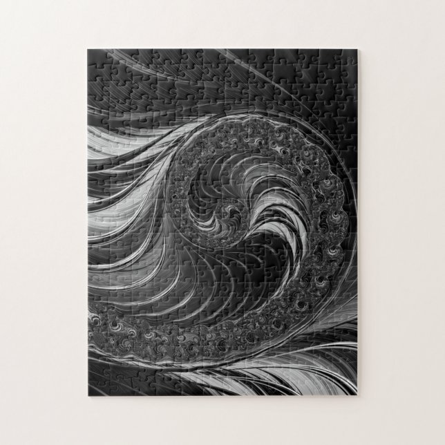 Modern Fractal All Black Nautilus Golden Ratio Jigsaw Puzzle (Vertical)