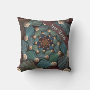 Modern Fractal Art Depth, Brown, Slate, Blue Name Cushion