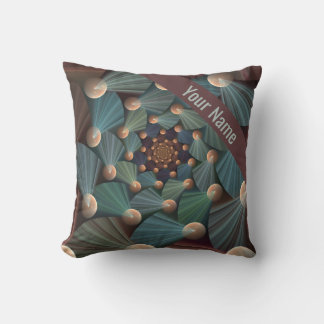 Modern Fractal Art Depth, Brown, Slate, Blue Name Cushion