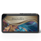 Modern Fractal Blue Gold Handwritten Name