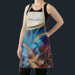 Modern Fractal Blue Gold Handwritten Name Apron<br><div class="desc">This design may be personalised by choosing the Edit Design option. You may also transfer onto other items. Contact me at colorflowcreations@gmail.com or use the chat option at the top of the page if you wish to have this design on another product or need assistance. See more of my designs...</div>