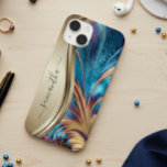 Modern Fractal Blue Gold Handwritten Name Case-Mate iPhone 14 Case<br><div class="desc">This design is also available on other phone models. Choose Device Type to see other iPhone, Samsung Galaxy or Google cases. Some styles may be changed by selecting Style if that is an option. This design may be personalised in the area provided by changing the photo and/or text. Or it...</div>
