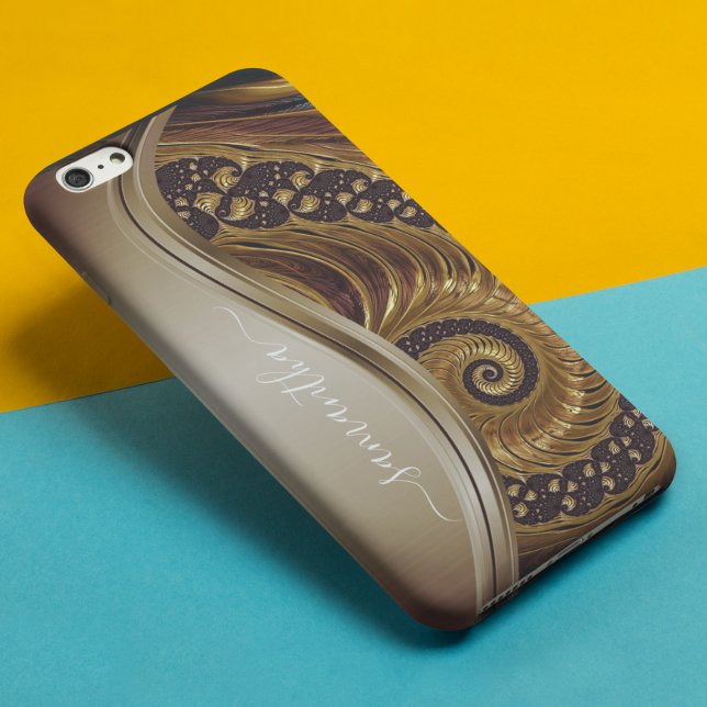 Modern Fractal Gold Handwritten Name Case-Mate iPhone Case (Creator Uploaded)