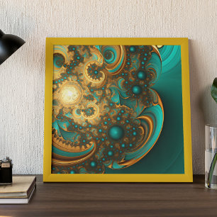 Modern Fractal Gold Turquoise blue  Poster