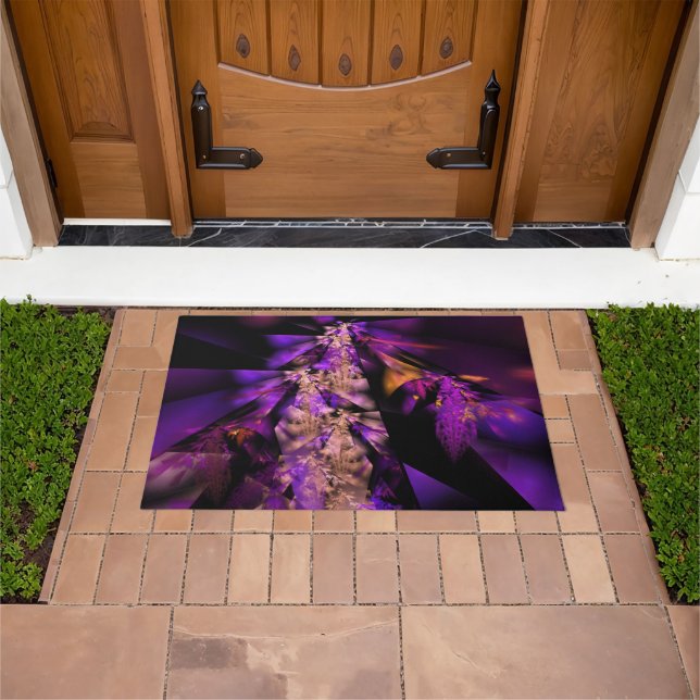 Modern fractal in black and purple doormat (Outdoor)