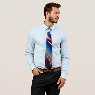 Modern Fractal in Blue and Gold Tie