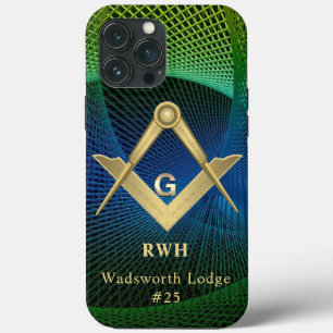Modern Fractal Masonic Monogrammed iPhone 13 Pro Max Case