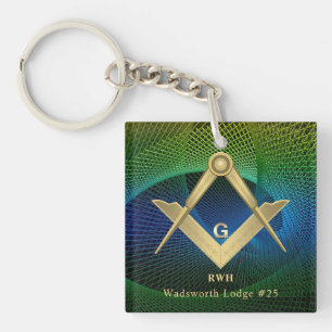 Modern Fractal Masonic Monogrammed  Key Ring