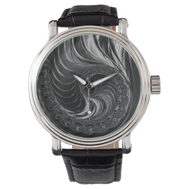 Modern Fractal Metallic Nautilus Golden Ratio Watch (Front)
