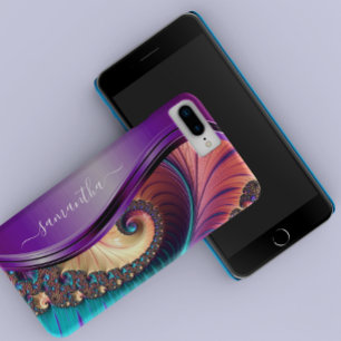 Modern Fractal Purple Handwritten Name iPhone 12 Pro Max Case