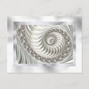 Modern Fractal White Stunning Metallic Metal Frame Postcard
