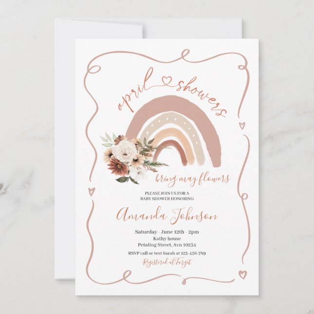 Modern Frame April Showers Bring May Flowers  Invitation (Front)