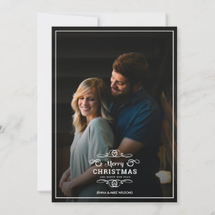 Modern frame Christmas + New Year Typography Photo Holiday Card