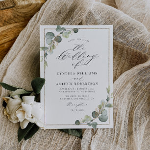 modern frame eucalyptus green wedding invitation