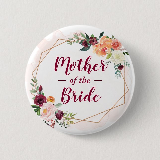 Modern Frame Floral Mother of the Bride Groom 6 Cm Round Badge (Front)
