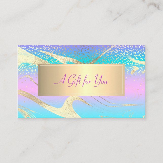 Modern Frame,Gold Confetti Holographic Opal Discount Card (Front)