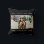 Modern Frame | Graduation Photo Keepsake Elegant Cushion<br><div class="desc">Modern graduation keepsake,  this elegant grad photo throw pillow features the favourite photo of your grad in a gold frame alongside their custom name and class of on black background.</div>
