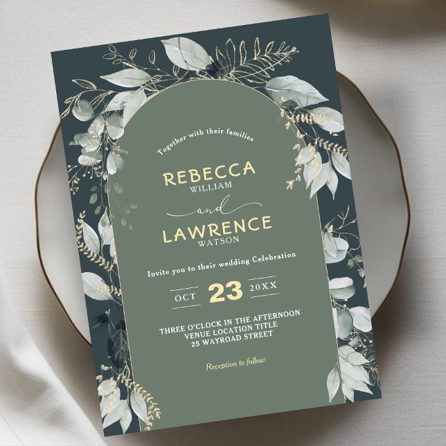 Modern frame green foliage wedding invitation (Creator Uploaded)