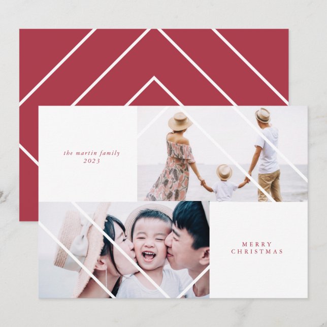 Modern Frame Red Christmas Photo Card (Front/Back)