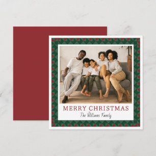Modern Frame Red Green Family Christmas Photo Holiday Card