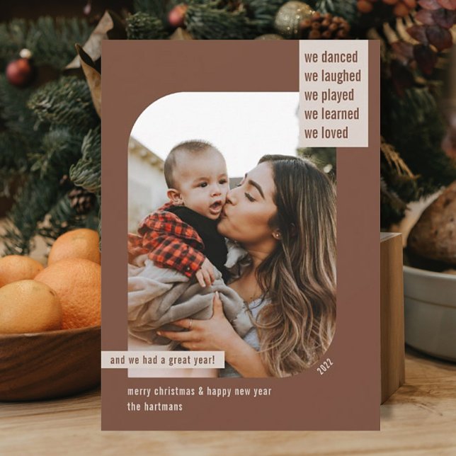 Modern Frame Year Review 1 Photo Christmas Rust  Holiday Card (Creator Uploaded)