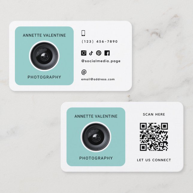 Modern framed camera lens photographer business card (Front/Back)