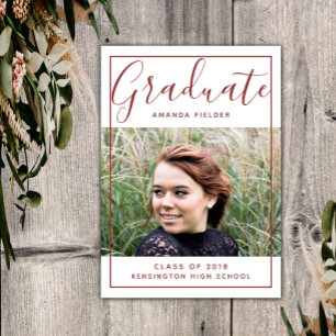 Modern Framed Graduation Photo   Burgundy Invitation