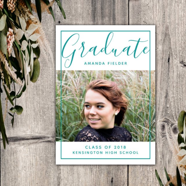 Modern Framed Graduation Photo | Teal Invitation (Teal Modern Framed Graduation Photo Announcement)